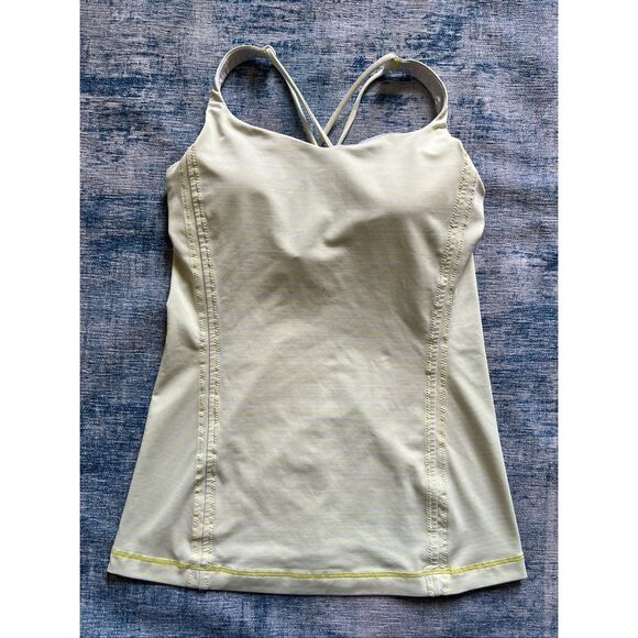 Lululemon Neon Yellow Off White Free To Be Athletic Tank Top Size 6 - Picture 2 of 9